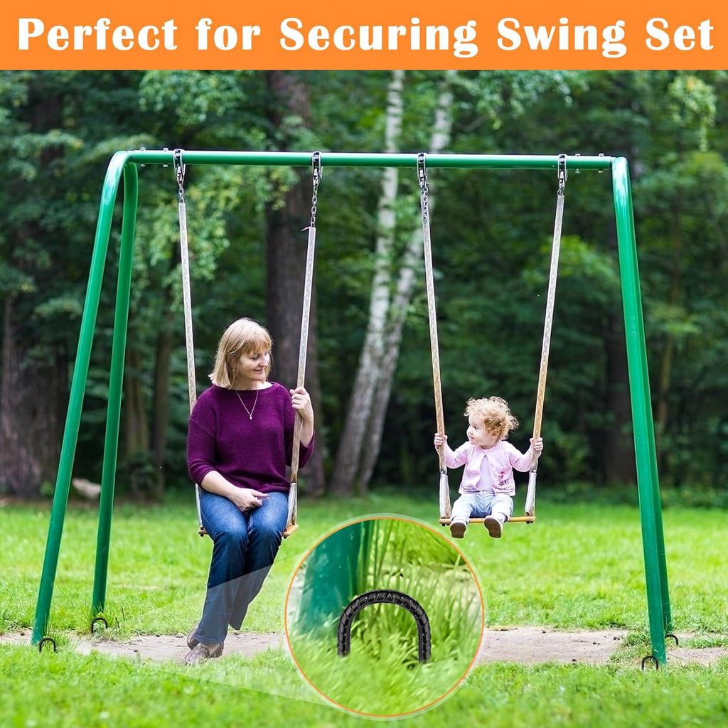 Trampoline Stakes Anchors 10-Pack Trampoline Accessories 12 Inch Wind Stake Heavy Duty High Wind Ground Anchor Galvanized Steel Tie down Anchor Kit for Swing Set Soccer Goal (10Pcs, Black)