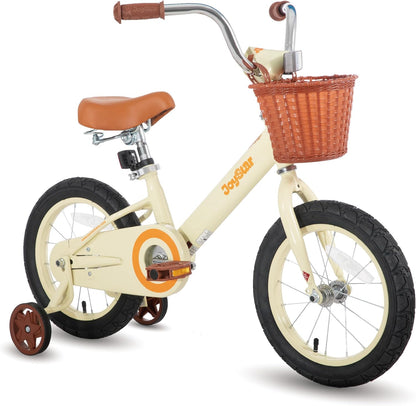 Vintage 12 & 14 & 16 Inch Kids Bike with Basket & Training Wheels for 2-7 Years Old Girls & Boys (Green, Ivory & Pink)