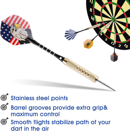UZOPI 15 Packs Steel Tip Darts 18 Grams with Dart Sharpener and 3 Extra Flights, Aluminum Shafts & Brass Barrels, Levels in Every Rec Room, Man Cave, Bar and Game Room
