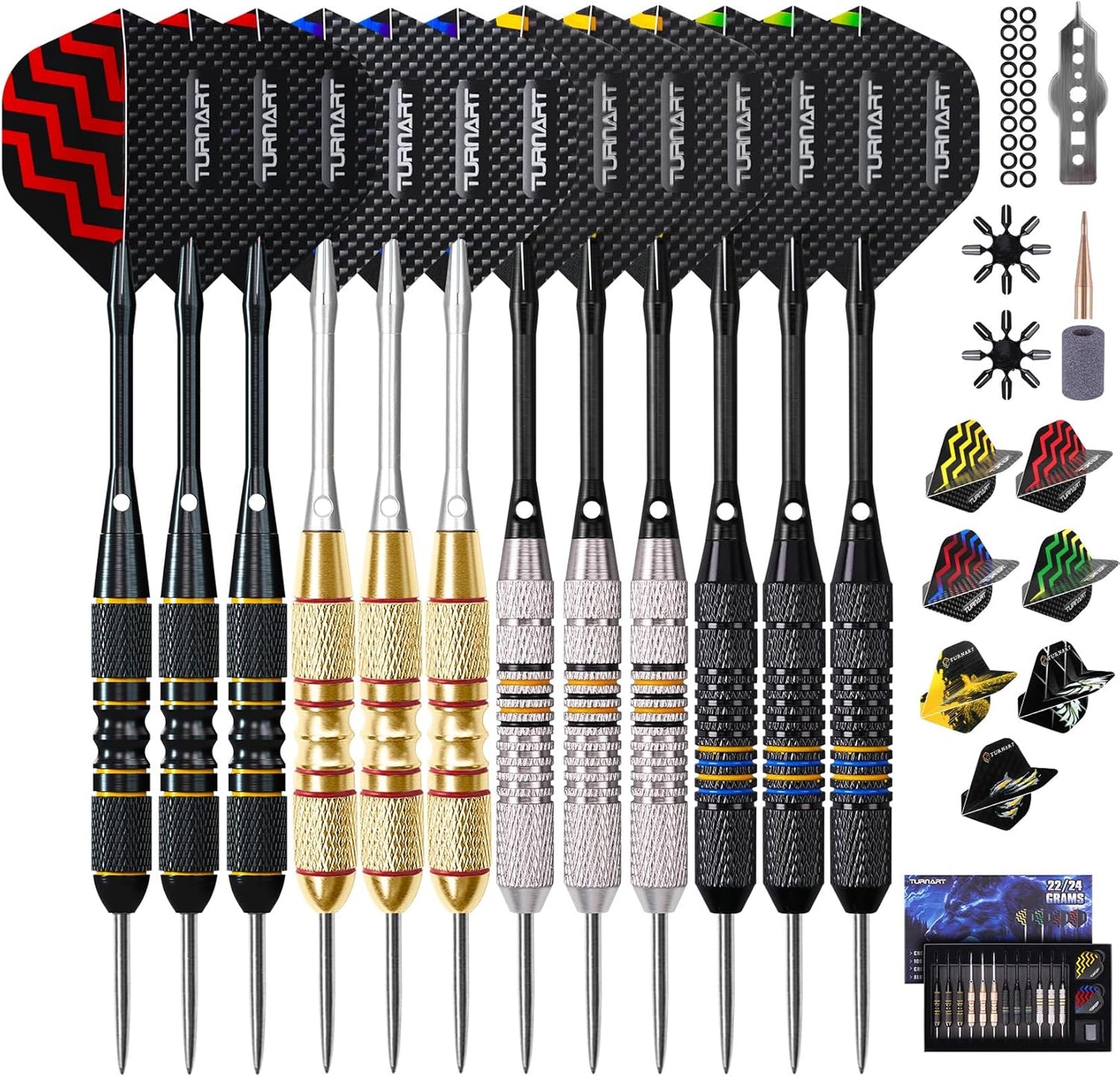 Darts Metal Tip Set - Steel Tip Darts Darts Set Professional Metal Darts 12 Pcs 22/24 Grams Pro Dart Set with Stylish Case Aluminum Shafts Extra 9 Flights