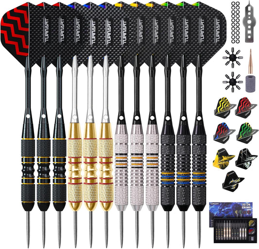 Darts Metal Tip Set - Steel Tip Darts Darts Set Professional Metal Darts 12 Pcs 22/24 Grams Pro Dart Set with Stylish Case Aluminum Shafts Extra 9 Flights