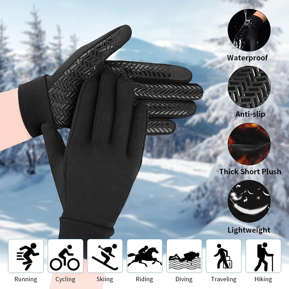 Kids Waterproof Winter Touchscreen Gloves: Lightweight Cold Weather Warm Sport Mitten for Age 6-12 Years Boys & Girls Black