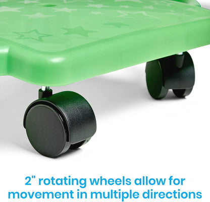 Green Indoor Scooter Board with Safety Handles for Kids Ages 6-12, Plastic Floor Scooter Board with Rollers, Physical Education for Home, Homeschool Supplies (Pack of 1)