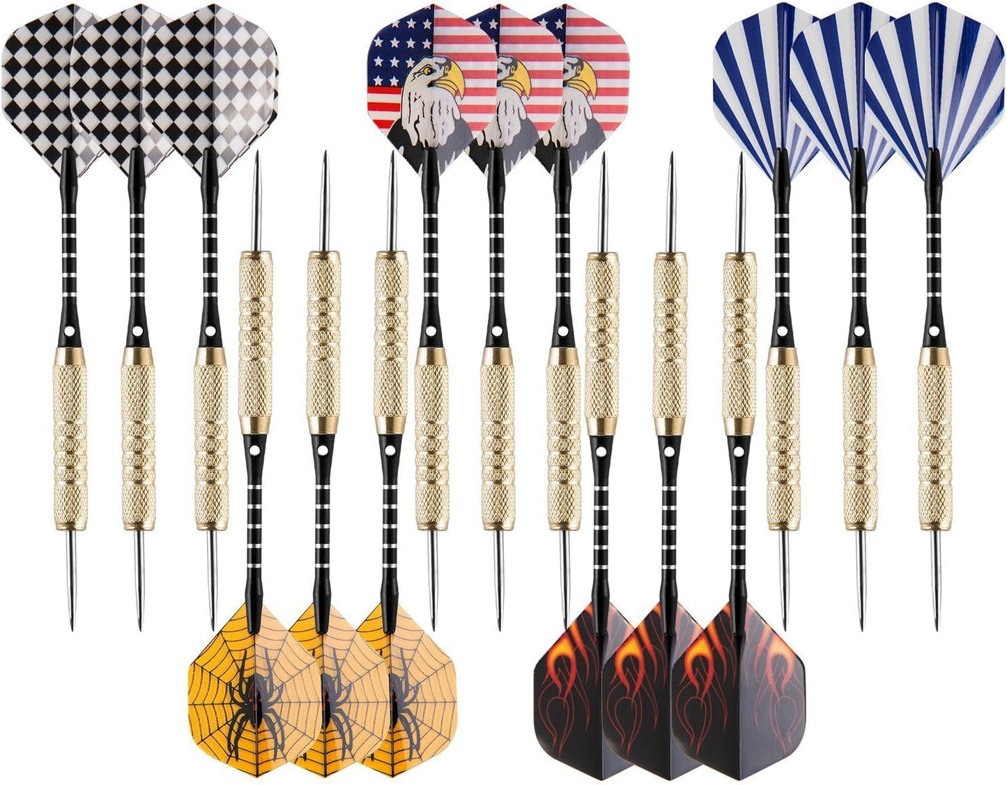 UZOPI 15 Packs Steel Tip Darts 18 Grams with Dart Sharpener and 3 Extra Flights, Aluminum Shafts & Brass Barrels, Levels in Every Rec Room, Man Cave, Bar and Game Room