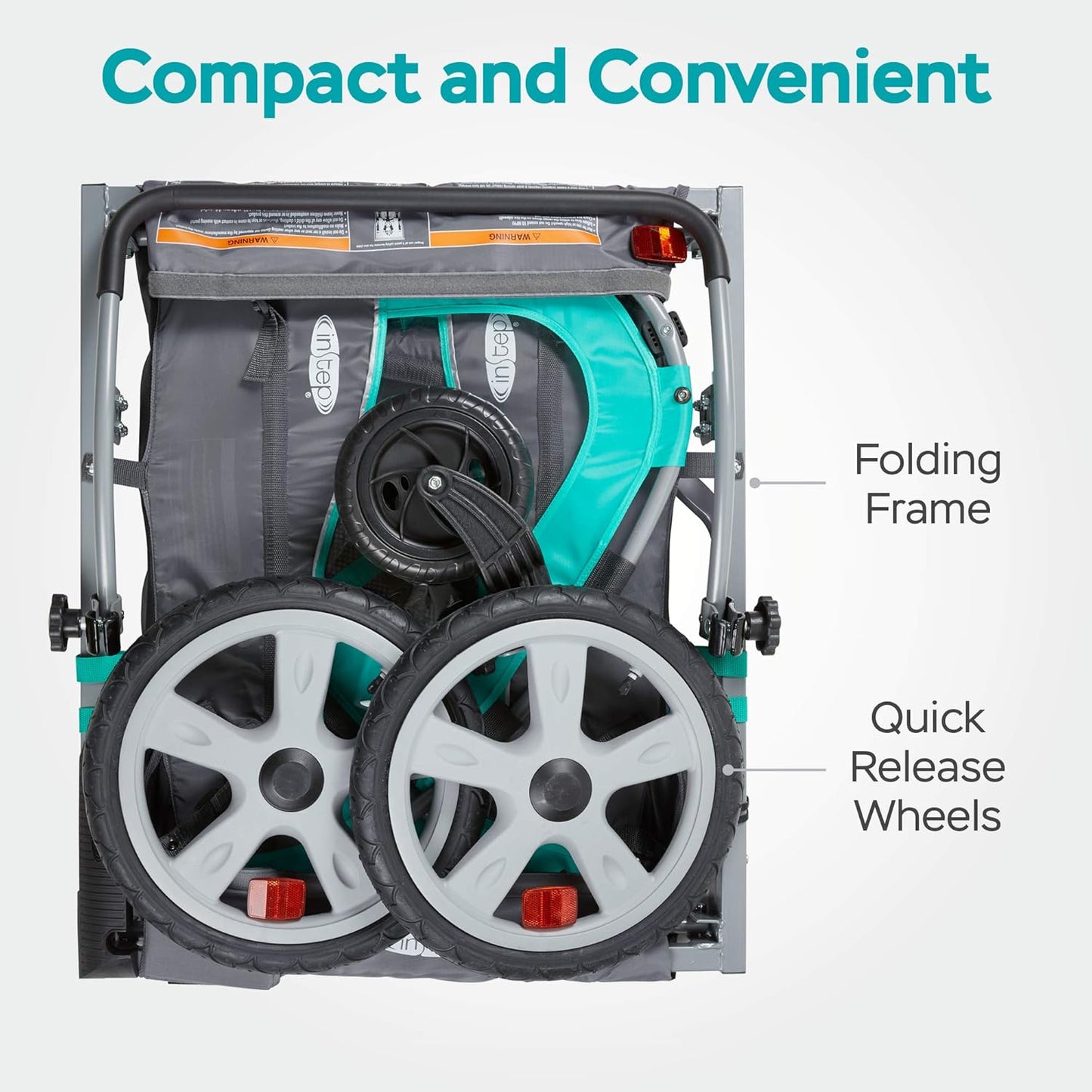 Quick-N-Ez Double Tow behind Bike Trailer for Toddlers, Kids, Converts to Stroller, Jogger, 2-In-1 Canopy, Universal Bicycle Coupler, Folding Frame, Multiple Colors