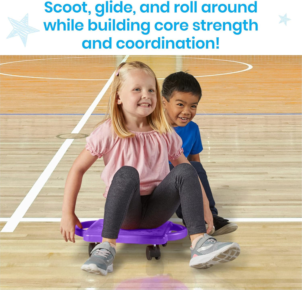 Green Indoor Scooter Board with Safety Handles for Kids Ages 6-12, Plastic Floor Scooter Board with Rollers, Physical Education for Home, Homeschool Supplies (Pack of 1)