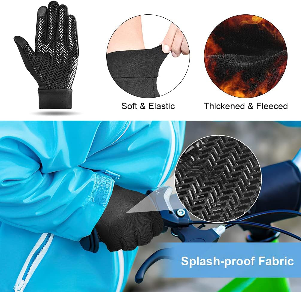 Kids Waterproof Winter Touchscreen Gloves: Lightweight Cold Weather Warm Sport Mitten for Age 6-12 Years Boys & Girls Black