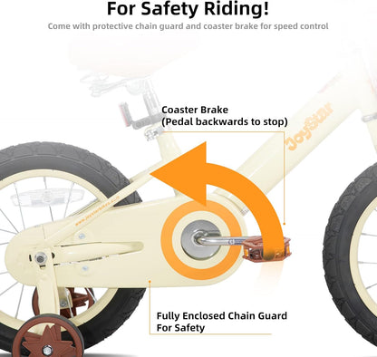 Vintage 12 & 14 & 16 Inch Kids Bike with Basket & Training Wheels for 2-7 Years Old Girls & Boys (Green, Ivory & Pink)